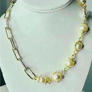 Pearls Cuban Chain Necklace Toggle Closure